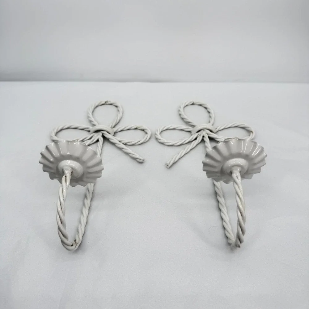 Homco Twisted Rope & Bow Tapler Candle‎ Wall Sconce PAIR White Metal VTG 2 Pc